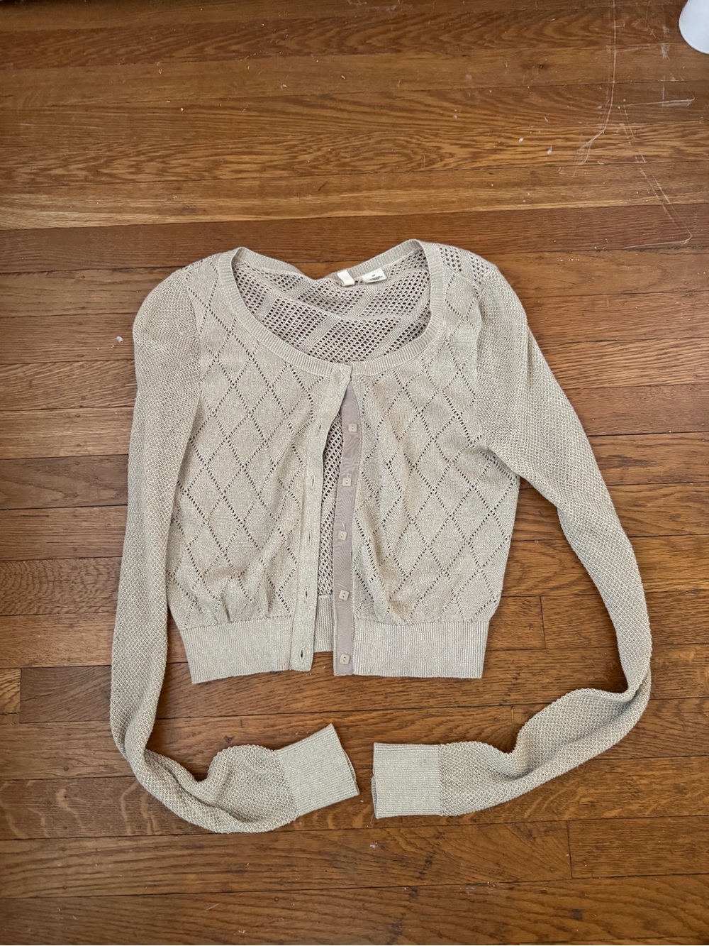 Anthropologie Beige Open-Knit Cropped Cardigan Sweater